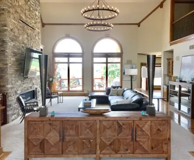 Rustic Twist with Transitional Elements and Clean Style Featuring a 20’ Firepit — Interior Design & Decorating project by Surface To Surface Interior Design/Construction