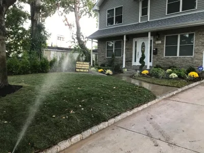 Landscaping Design with sod and outdoor lighthing istallation — Landscape Construction project by Green Acres Landscaping, Design, Irrigation & Con in Westfield