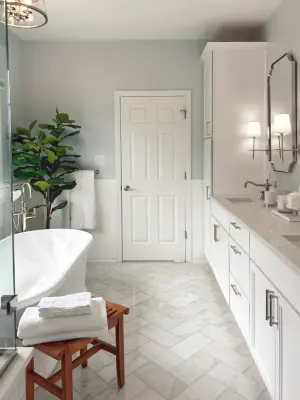 Fresh and Stylish Main Bathroom by DesignFive, LLC - Steve Shorthouse