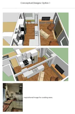 3D Visualization: Renovation of Kitchen and Family Room by Jody Pear Designs