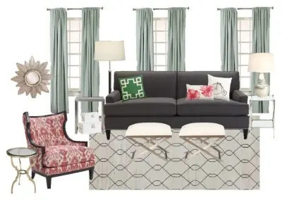 Chic Living Room in Pink and Green — Interior Design & Decorating project by Interiors By SarahRose