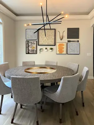 Springfield Modern Dining Room with Art Display Wall — Interior Design & Decorating project by CDR Design, LLC