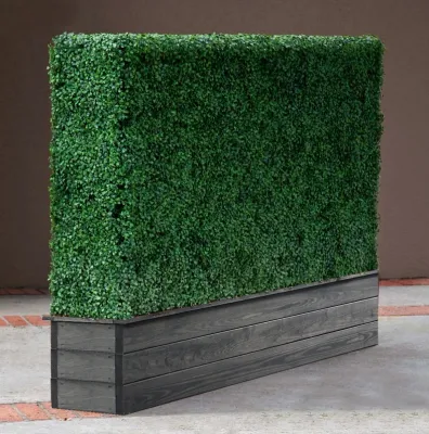 Patio Space with boxwood hedge and planter — Landscape Design project by Brooklyn West - Artificial Boxwood Hedges in Maplewood