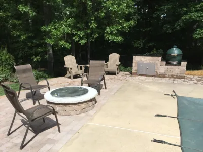 Pool Patio Extension with Firepit & Grill — Landscape Construction project by High Rock Land & Hardscapes