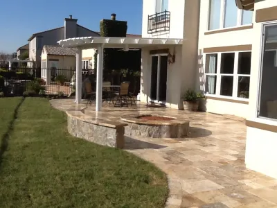 Travertine Patio and Firepit - Fairfield, CA by Home & Garden Construction Group