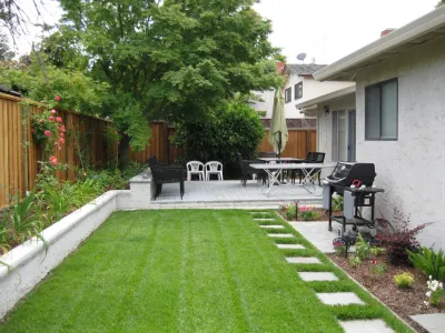 Backyard with Raised Patio & Lawn — Landscape Construction project by Hortus Design Sustainable Landscapes in San Jose