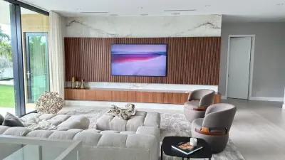 Slat Panel TV Stand — Custom Cabinets & Cabinetry project by Build That Way