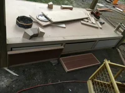 Barnes 65-Inch Curved TV Entertainment Center — Custom Cabinets & Cabinetry project by Abshire Custom Cabinetry/Ultimate Drywall