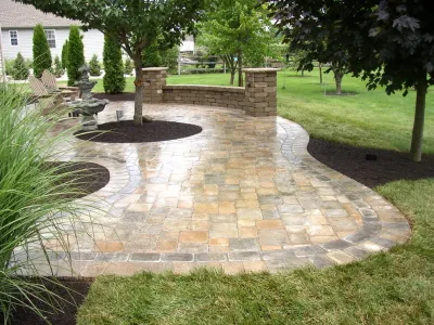 Renovated Patio with Fountain — Landscape Construction project by J.R. Thomas Landscaping, Inc.