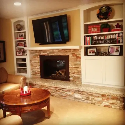 Dual Transitional Designs, Single Fireplace — Custom Cabinets & Cabinetry project by Minnesota Cabinets, INC