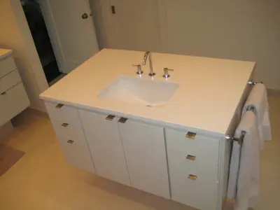 Caesarstone Eggshell Quartz Vanities by LaBruyere Stone