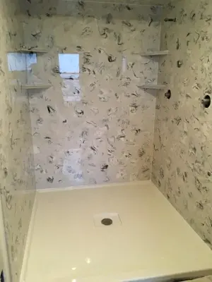 Traditional Black Cultured Marble Shower Enclosure by Sandia Marble