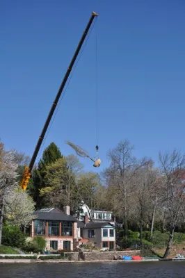 Crane Lift - Carnegie Lake, Princeton — Landscape Construction project by Kale's Nursery & Lands