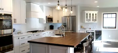 Walnut Butcher Block Kitchen Island Countertop by Armani Fine Woodworking — Countertop Installation Services project by Armani Fine Woodworking