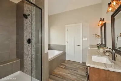 Astoria Granite Vanity and Shower Seat — Countertop Installation Services project by Prestige Custom Stone Products, Inc.