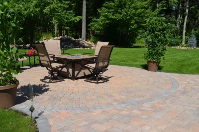 Full yard landscape with gardens and patio in The Woods — Landscape Construction project by Landsburg Landscape Nursery
