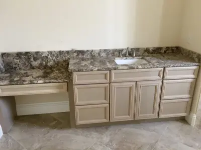 Antique White Master Bathroom — Countertop Installation Services project by Michelangelo Granite LLC