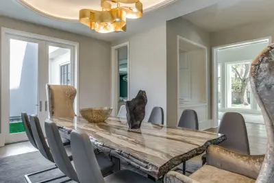 Cielo Calacatta Marble Dining Table and Room by Aria Stone Gallery