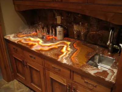 Bespoke Onyx Beverage Station by Custom Counter Tops, Inc