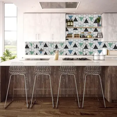 Tailored geometric backsplash — Countertop Installation Services project by Göser Tile Studio