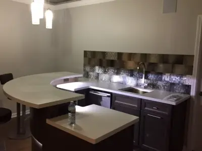 Compact Bar Surfaces and Tailored Backsplashes — Countertop Installation Services project by Elemental Design