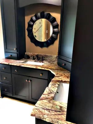 Chiseled Edge Brown Leathered Rainforest Marble — Countertop Installation Services project by Mountain Marble & Tile