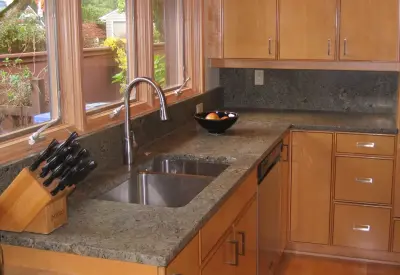 SW Portland Seafoam Green Granite — Countertop Installation Services project by De La Tierra, INC