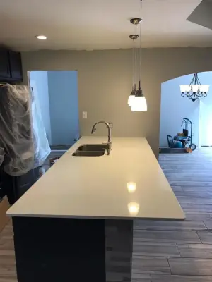 Shimmering White Quartz — Countertop Installation Services project by S.A.K Granite