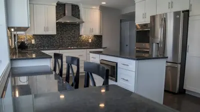 Granite Countertop in Steel Grey — Countertop Installation Services project by Great Lakes Granite Works