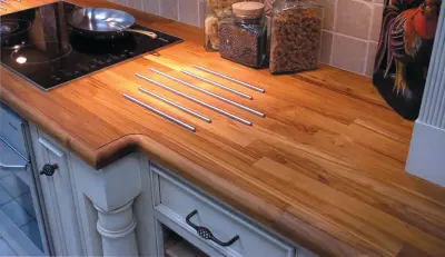 Teak Hardwood Countertop with Integrated Heat Rods for Hot Pot Protection — Countertop Installation Services project by CafeCountertops