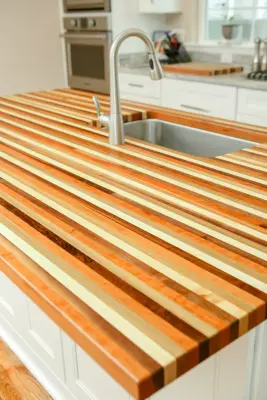 Distinctive Kitchen Island Crafted from Multiple Hardwoods — Countertop Installation Services project by Nola Boards