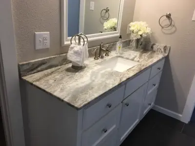 Diverse Bathroom Countertops — Countertop Installation Services project by Brenham Area Marble LLC