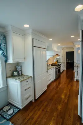 Blue China Hutch in a White Kitchen — Countertop Installation Services project by Italian Marble & Granite Inc