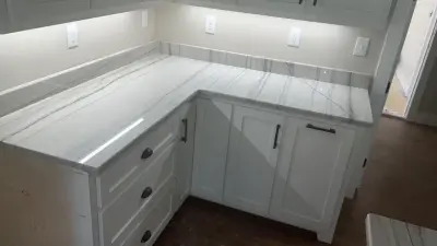 Macaubas White Quartzite Kitchen Countertops — Countertop Installation Services project by Paradise Granite LLC