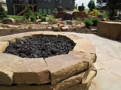 Gathering Place with Firescape and Waterscape by Lanoha Nurseries