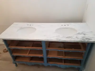 Chamonix White Dolomite Bath Vanity — Countertop Installation Services project by Paradise Granite LLC