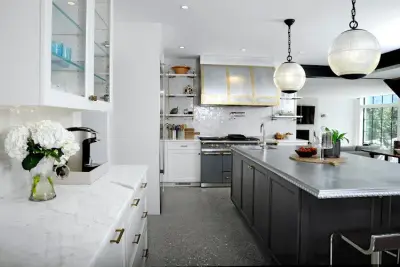 Zinc and Brass Vent Hood with Zinc Island — Countertop Installation Services project by La Bastille