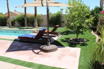 Pool Patio Area, Palm Desert, CA — Landscape Construction project by Leon's Landscaping & Tree Service Inc