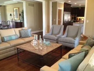 Serene Hues - Transitional Living and Family Space — Interior Design & Decorating project by Heidi Thorn