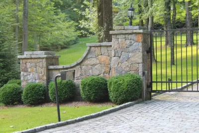 Stone Front Gate — Landscape Construction project by Martino Landscape Contractors Inc