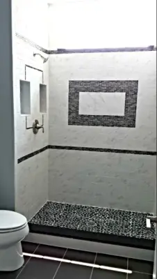 Contemporary Monochrome Bathroom — Interior Design & Decorating project by CLC Designs, LLC