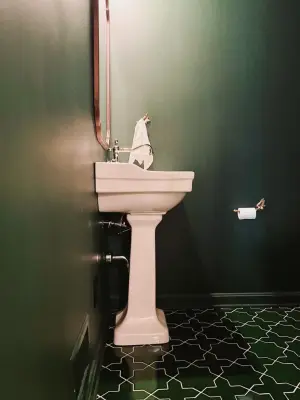 Gloomy and Atmospheric Powder Room — Interior Design & Decorating project by DesignFive, LLC - Steve Shorthouse
