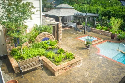 Brick and Tile Backyard Design - New Orleans Flavor — Landscape Construction project by Mirror Lake Designs