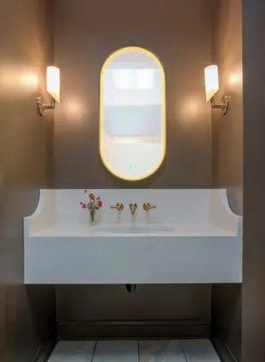Floral Sink in Showroom Bathroom — Plumbing Services project by Avon Plumbing & Heating