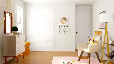 Orange Bedroom and Homeschool Space for Kids and Teens — Interior Design & Decorating project by Misty Woods Design | Interior, Exterior & Lighting