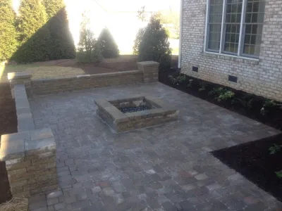 Greensboro: Contemporary Patio with Square Firepit — Landscape Construction project by New Garden Landscaping & Nursery