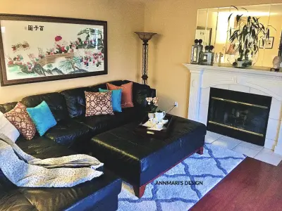 Contemporary leather sectional with Asian influence — Interior Design & Decorating project by Annmari's Design, LLC