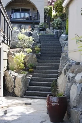 Custom Stone Staircases — Landscape Construction project by Olympic Rockeries in Seattle