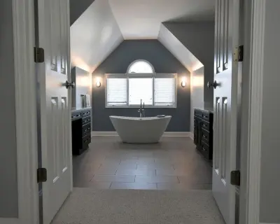 Naperville, IL Gray-Themed Transitional Master Bathroom — Home Renovation & Remodeling Services project by Adam Hartig