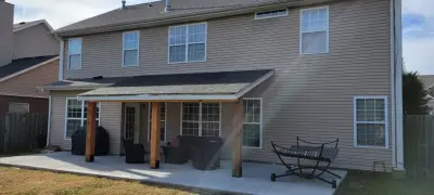 Cedar Post and Ceiling Covered Concrete Patio — Deck Building & Repair project by Troys Outdoor Services